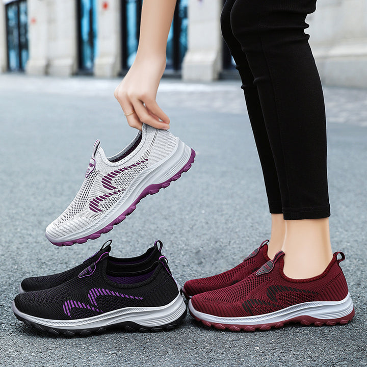 Damen nan leichter gestrickter Slip-On Komfortsneaker mit elastischem Einstieg, atmungsaktivem 3D-Strick und gedämpfter EVA-Keilsohle Drune