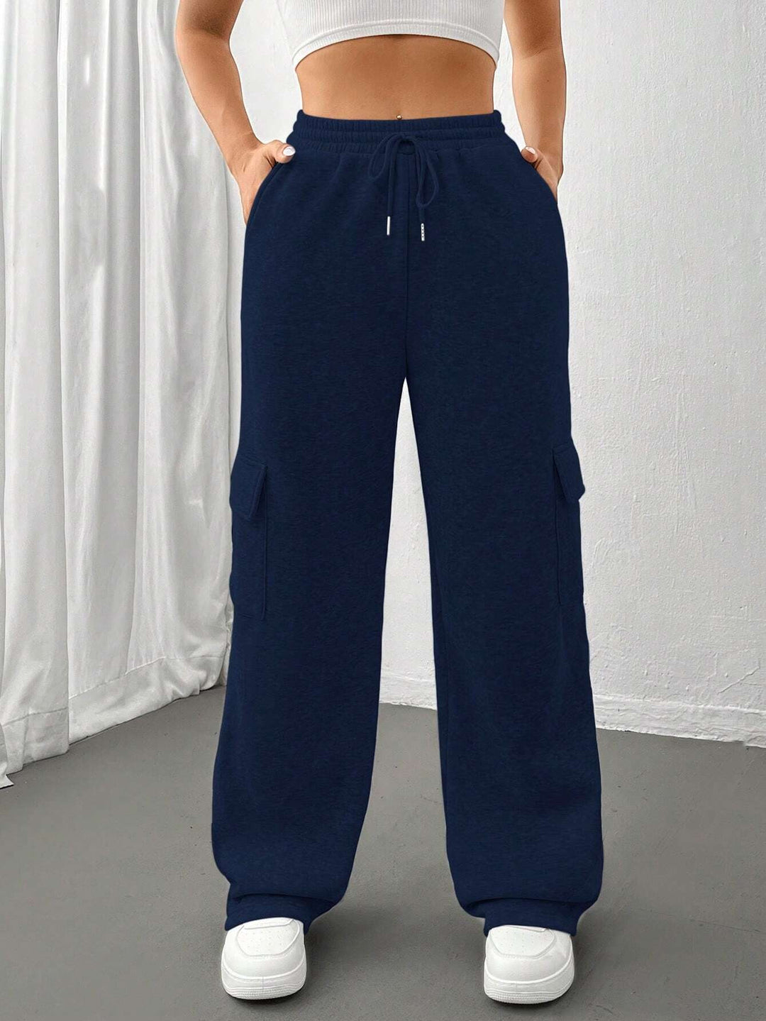 Damen Weite Cargohose im Jogger‑Stil mit Kordelzug Drune