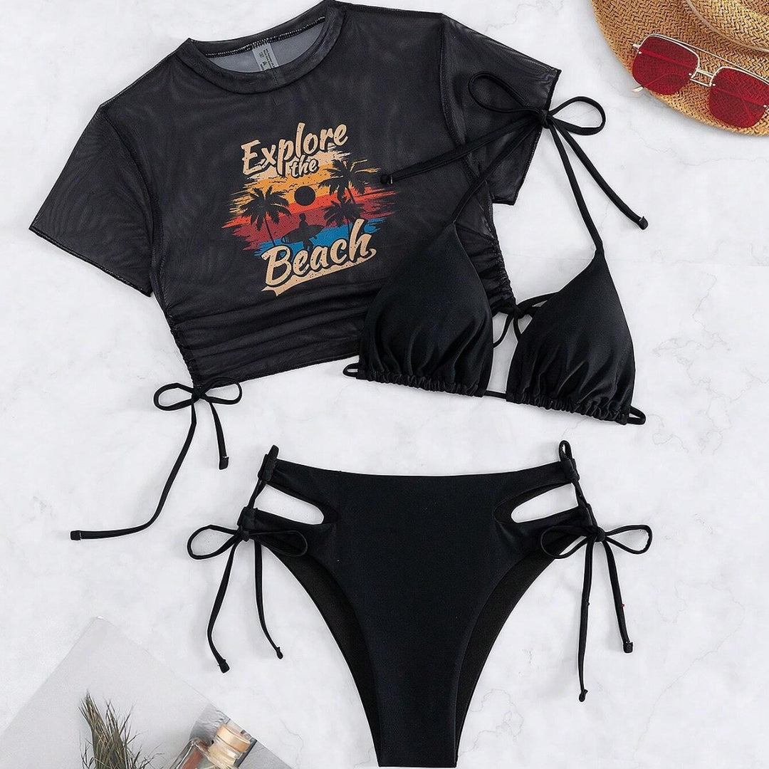 Damen Crop-Top Bademode mit seitlichen Bindebändern Drune