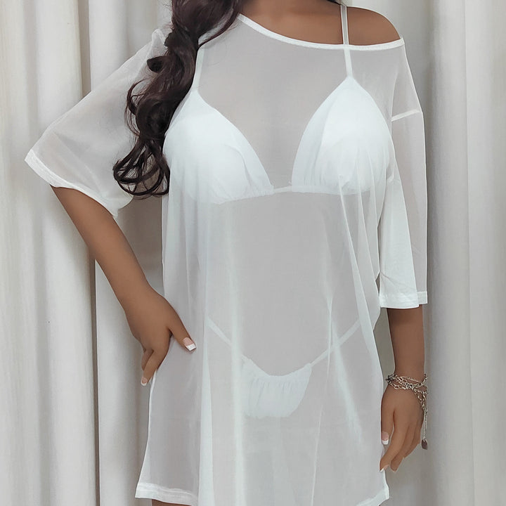 Damen luftige Strandbluse mit transparenten Ärmeln Drune