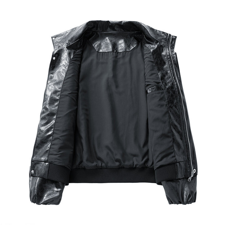 Damen Modische Kunstlederjacke mit hohen Kragen Drune