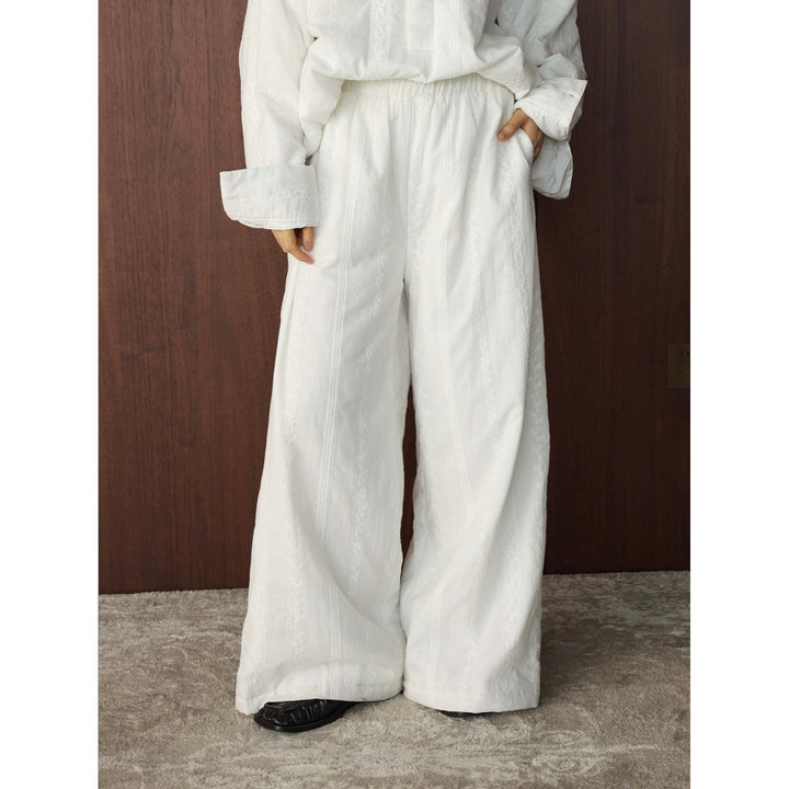 Damen Weite High‑Waist Leinenoptik‑Schlaghose mit elastischem Bund und seitlichen Eingrifftaschen Drune