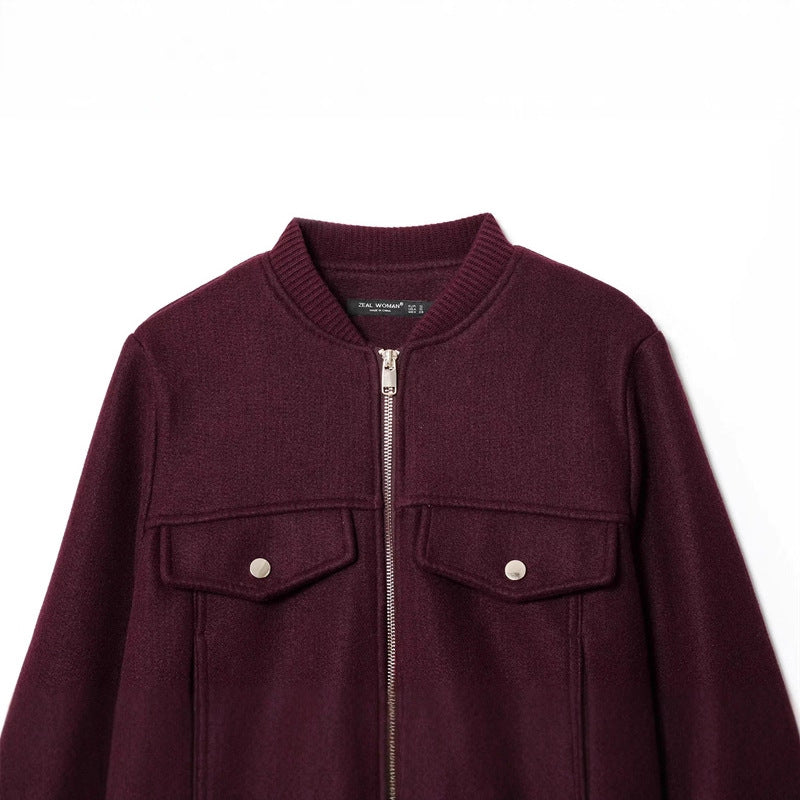 Damen nan kurze Wollmix-Blousonjacke mit durchgehendem Reißverschluss, Brustpattentaschen und geripptem Saum Drune