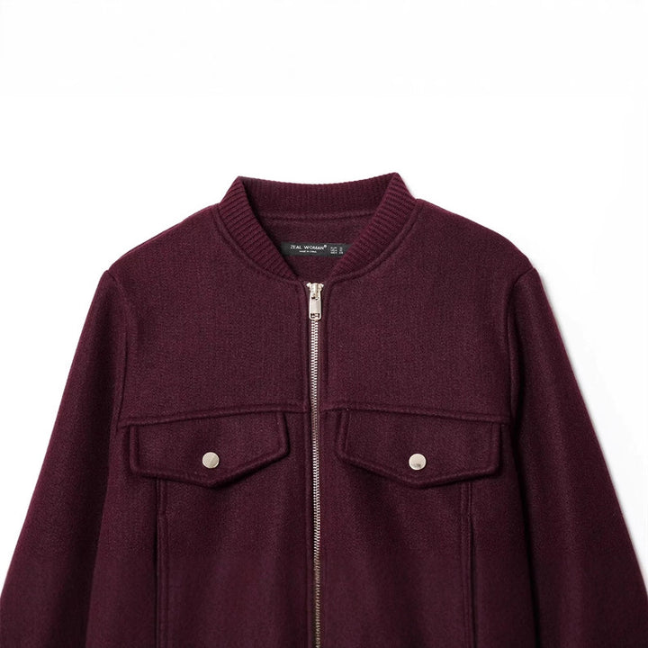 Damen nan kurze Wollmix-Blousonjacke mit durchgehendem Reißverschluss, Brustpattentaschen und geripptem Saum Drune