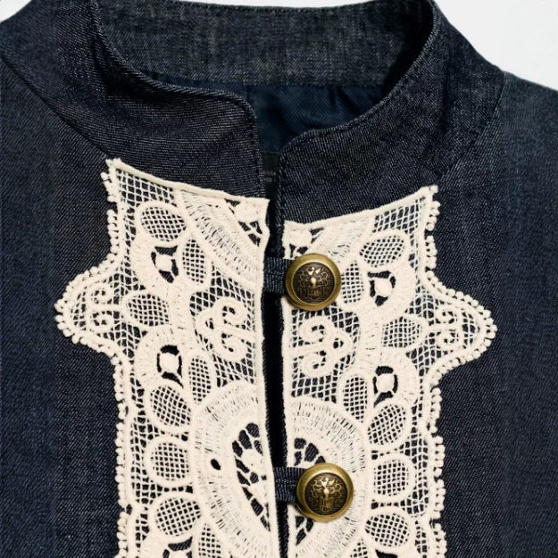 Damen Kurzblazer im Bolero‑Stil mit Spitzenbesatz und Stehkragen Drune