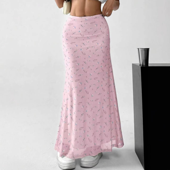 Damen Langrock mit floralen Motiven und fließendem Schnitt Drune