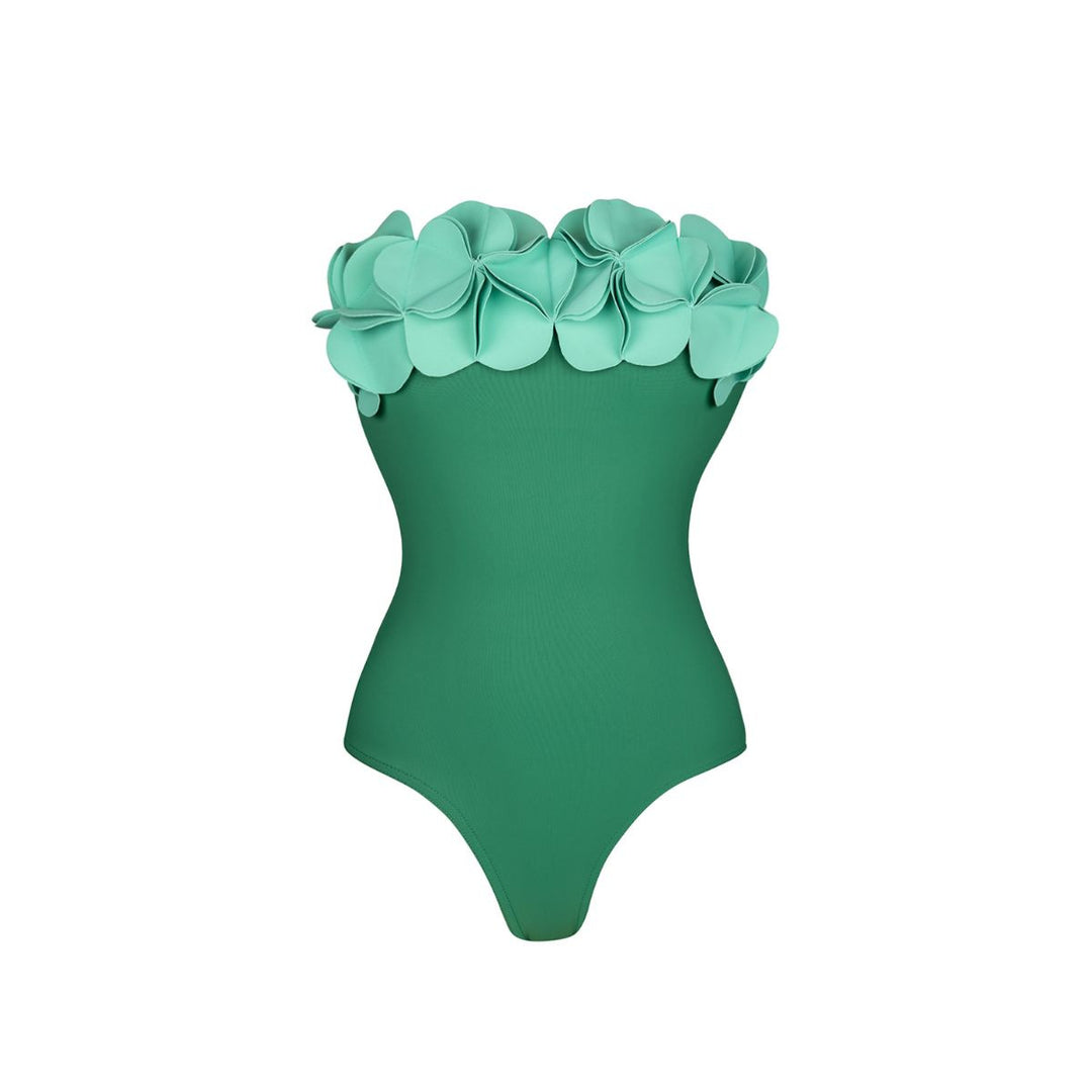 Damen Schwimmanzug mit asymmetrischem Schnitt und floralen Applikationen Drune