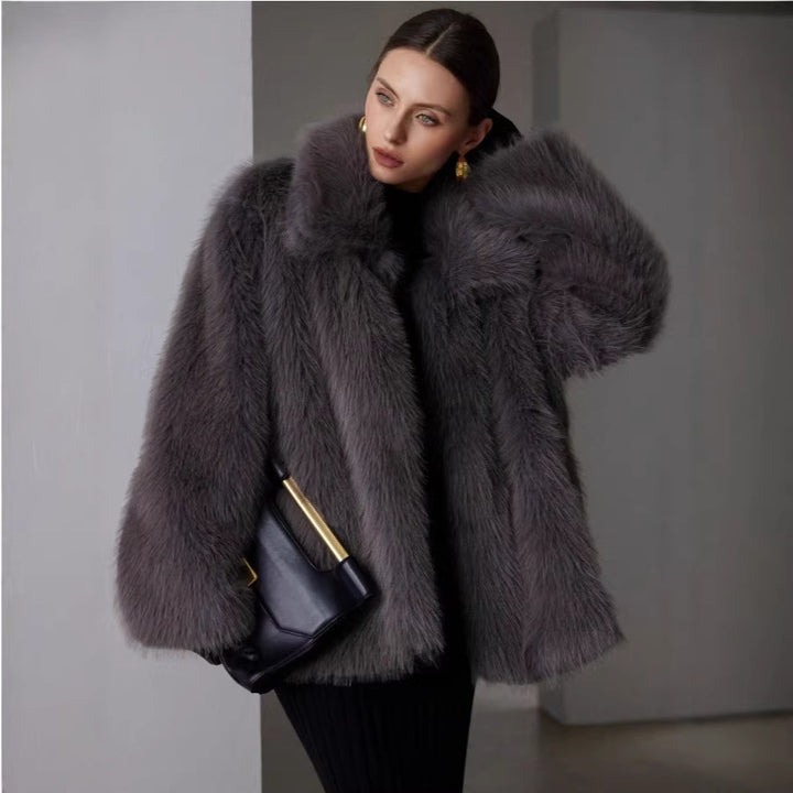 Damen Kurze Boxy‑Kunstpelzjacke mit extraweichem Hochflor und voluminösem Schalkragen Drune