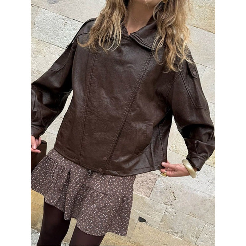 Damen Trendige Lederjacke im urbanen Stil Drune