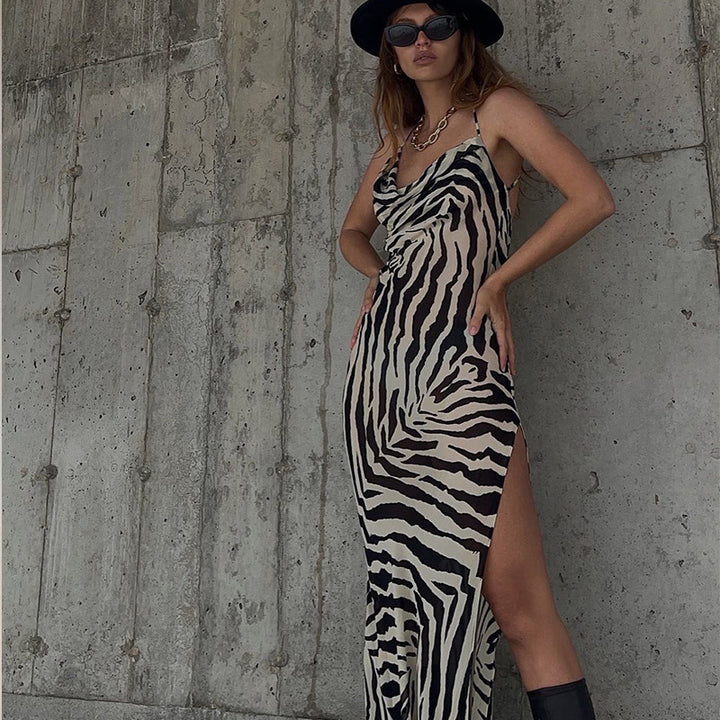Damen Elegantes Maxikleid mit beeindruckendem Wickelkragen und hohem Schlitz Drune