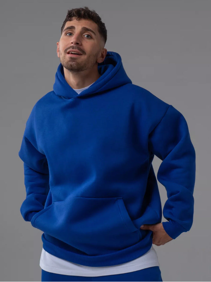 Herren nan schwerer Fleece-Boxy-Hoodie mit tiefem Schulterfall verstärkter Kapuze und Kängurutasche Drune