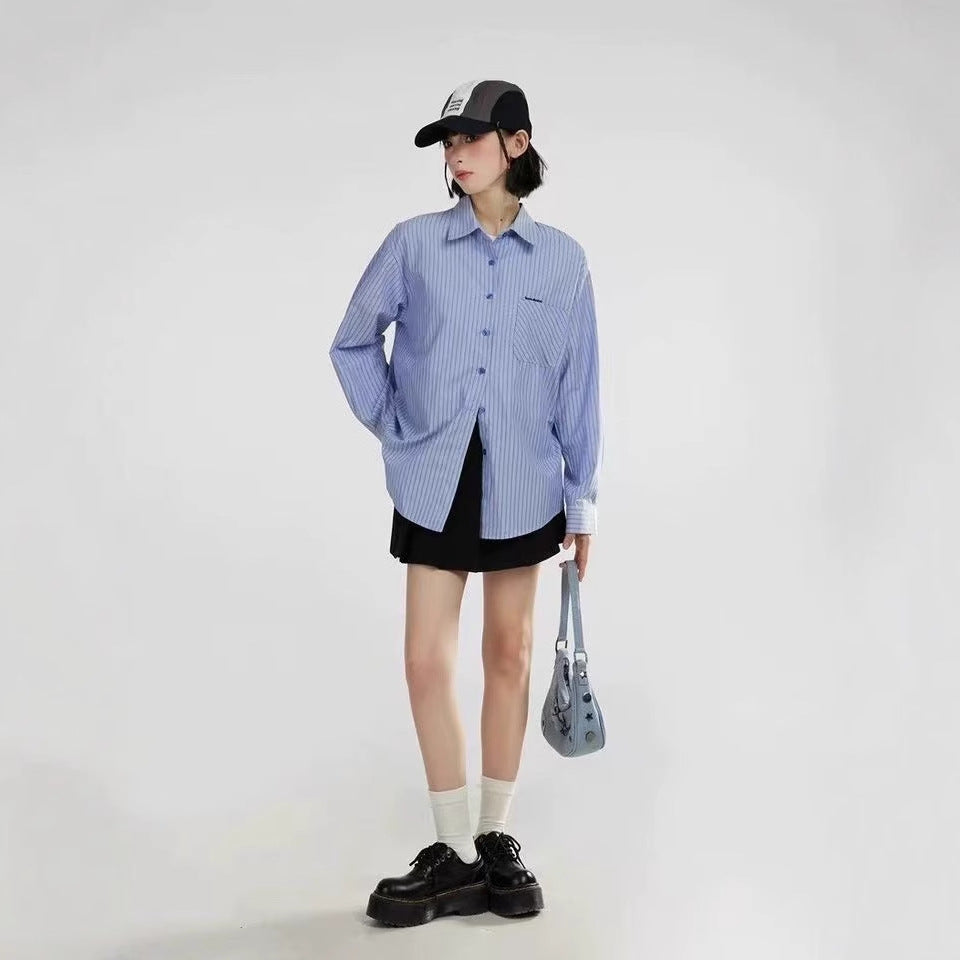 Damen nan weit geschnittene Hemdbluse aus Baumwollmix mit Brusttasche kastiger Schnitt Drune