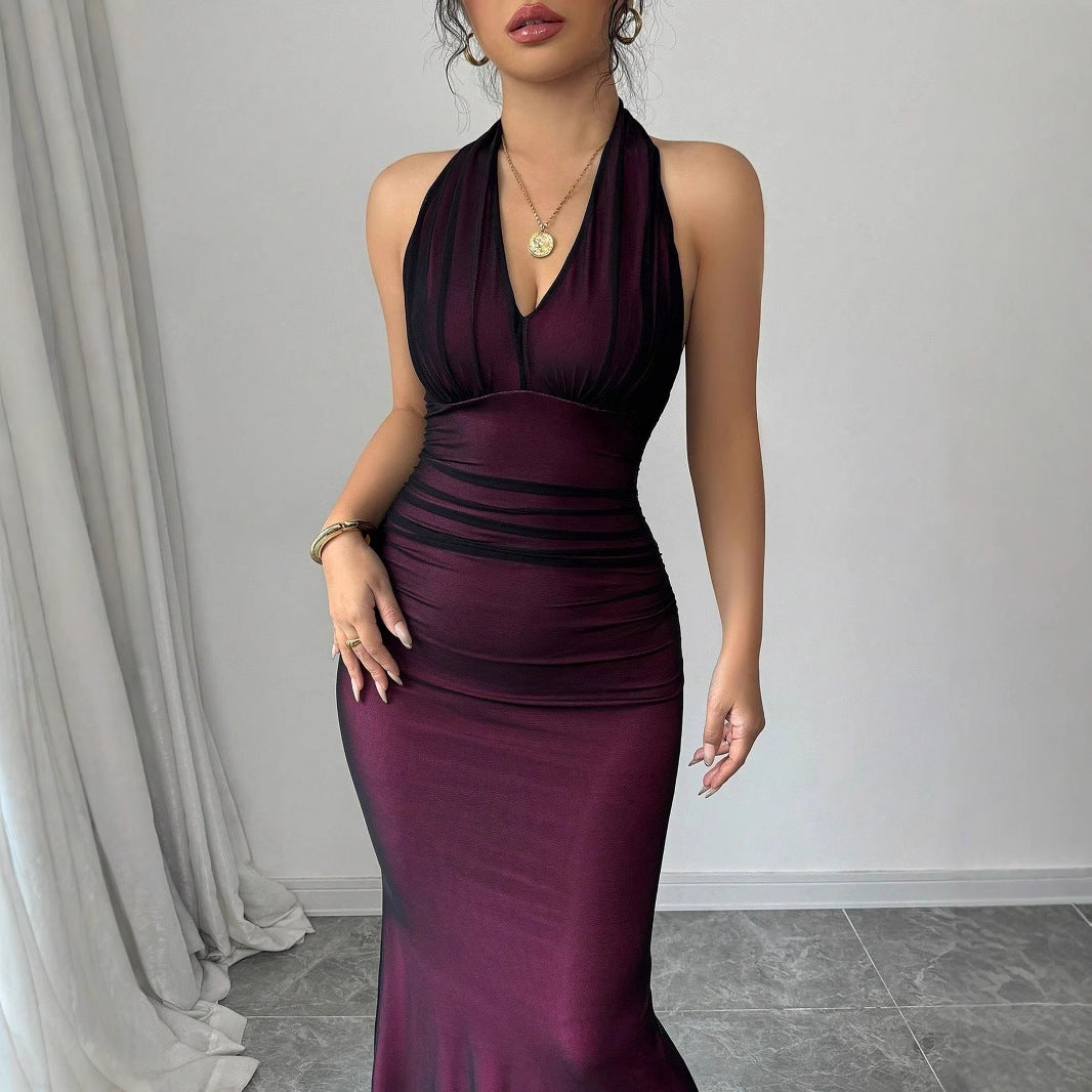 Damen Elegantes Maxikleid mit tiefem V-Ausschnitt und taillierendem Schnitt Drune