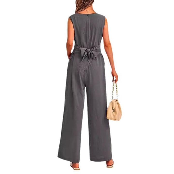 Damen eleganter Jumpsuit mit tailliertem Schnitt und weitem Bein Drune