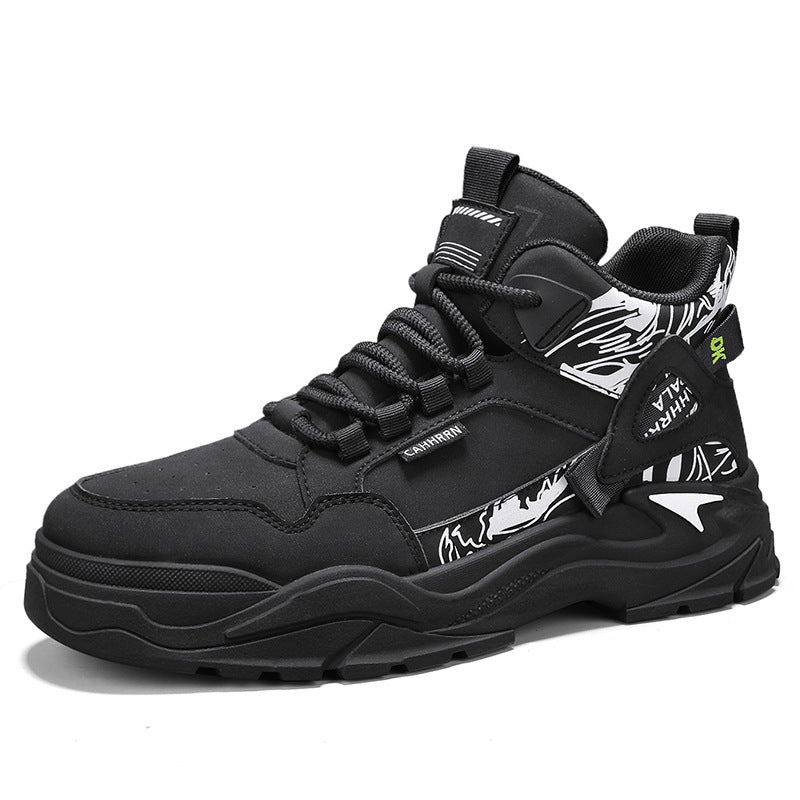 Herren robuste Outdoor-Chunky-Sneaker mit wattierter Knöchelmanschette, verblockter Plateau-Sohle und dekorativem Overlay-Detail Drune