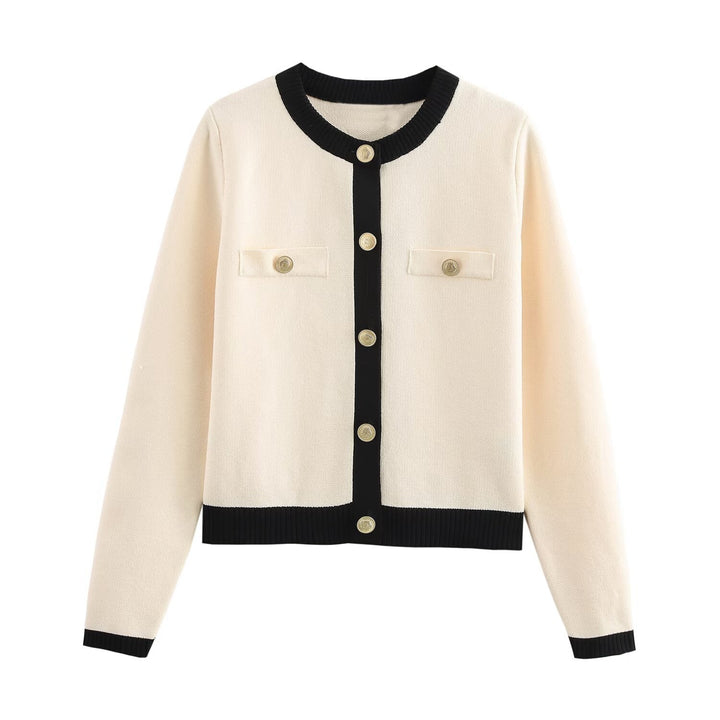 Drune | Frühling Goldene Knopf Kontrast Strick Cardigan Top
