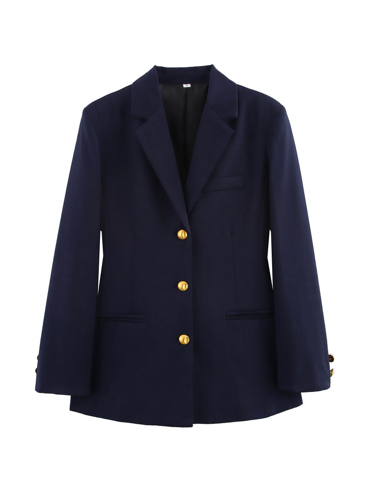 Damen karierten Blazer mit goldenen Knöpfen und praktischen Taschen Drune
