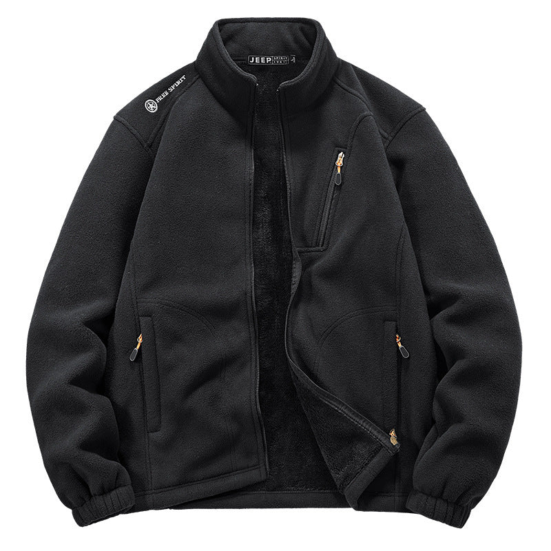 Herren Thermo‑Fleecejacke mit Sherpa‑Innenfutter, Stehkragen und Reißverschlusstaschen Drune