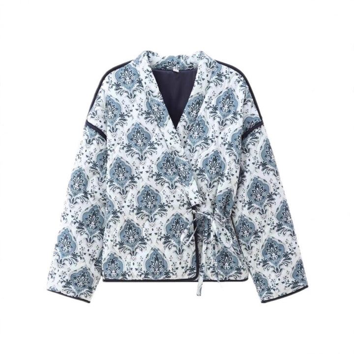Damen elegante Jacquard-Jacke mit Bindegürtel und luxuriösem Muster Drune