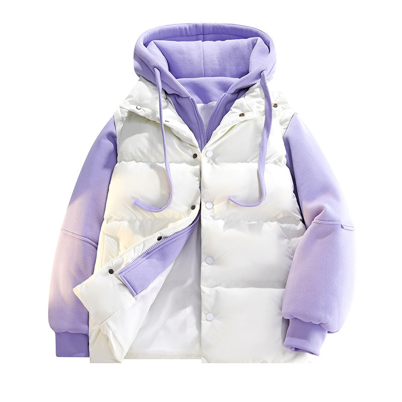 Herren Hybrid-Steppjacke mit Fleeceärmeln, Kapuze und verdecktem Druckknopfverschluss Drune