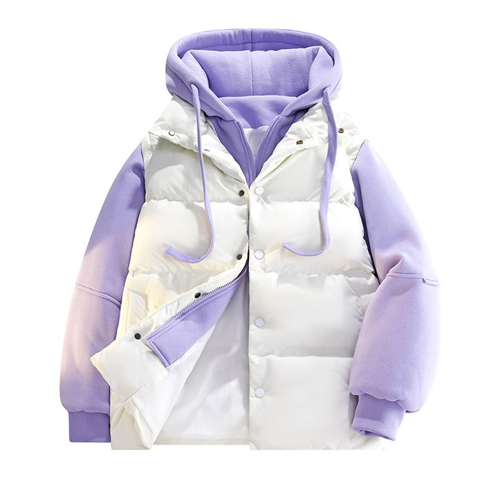 Herren Hybrid-Steppjacke mit Fleeceärmeln, Kapuze und verdecktem Druckknopfverschluss Drune