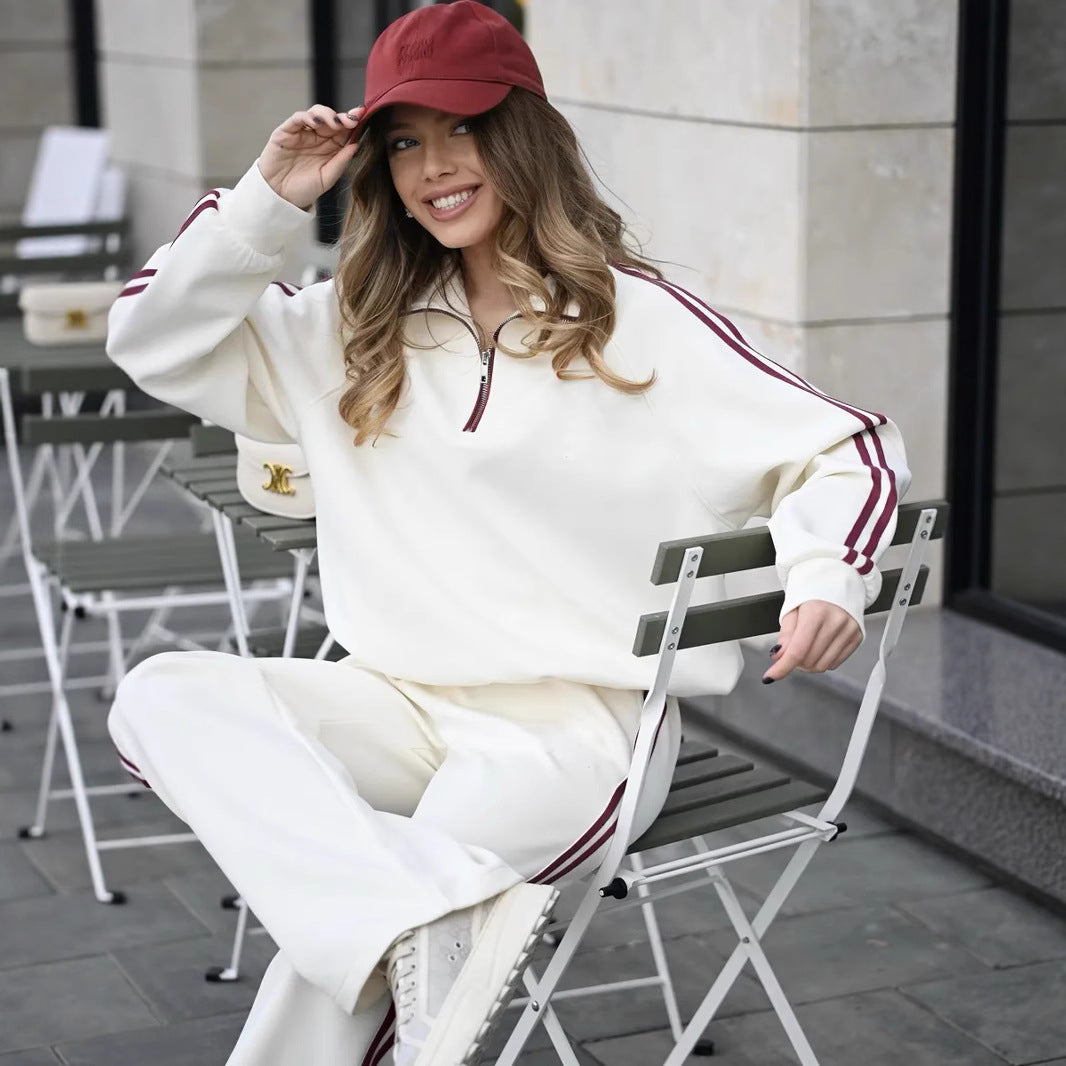 Damen Lässiges Sweat-Set mit Stehkragen, Ballonärmeln und Seitenstreifen Drune