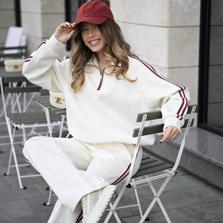 Damen Lässiges Sweat-Set mit Stehkragen, Ballonärmeln und Seitenstreifen Drune