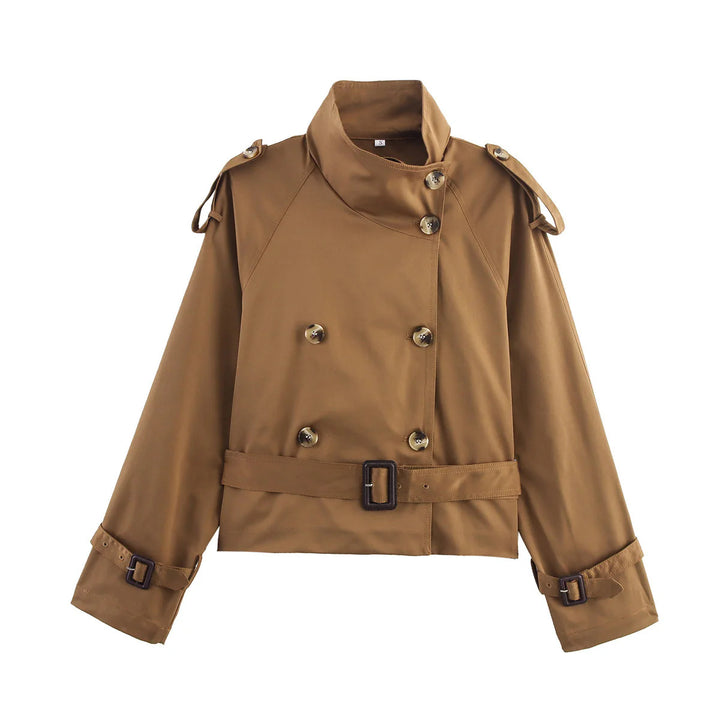 Damen nan kurz geschnittener Trenchcoat im Cropped-Stil mit doppelreiher, Schulterklappen und Taillengürtel Drune