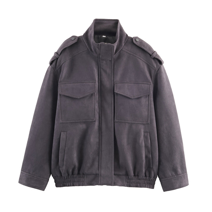 Damen Modische Utility-Jacke mit praktischen Taschen und hochschließendem Kragen Drune