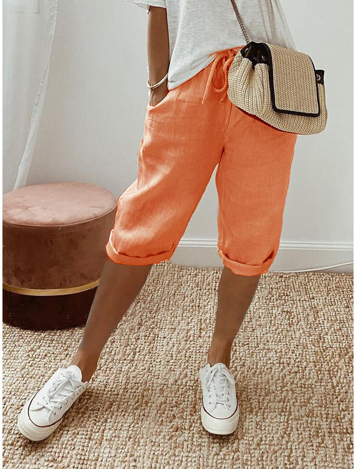 Damen lässige Cropped-Hosen mit Gummi Bund und Taschen Drune