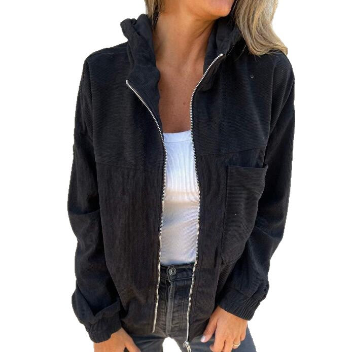 Damen modische Baumwolljacke mit Reißverschluss und praktischen Taschen Drune
