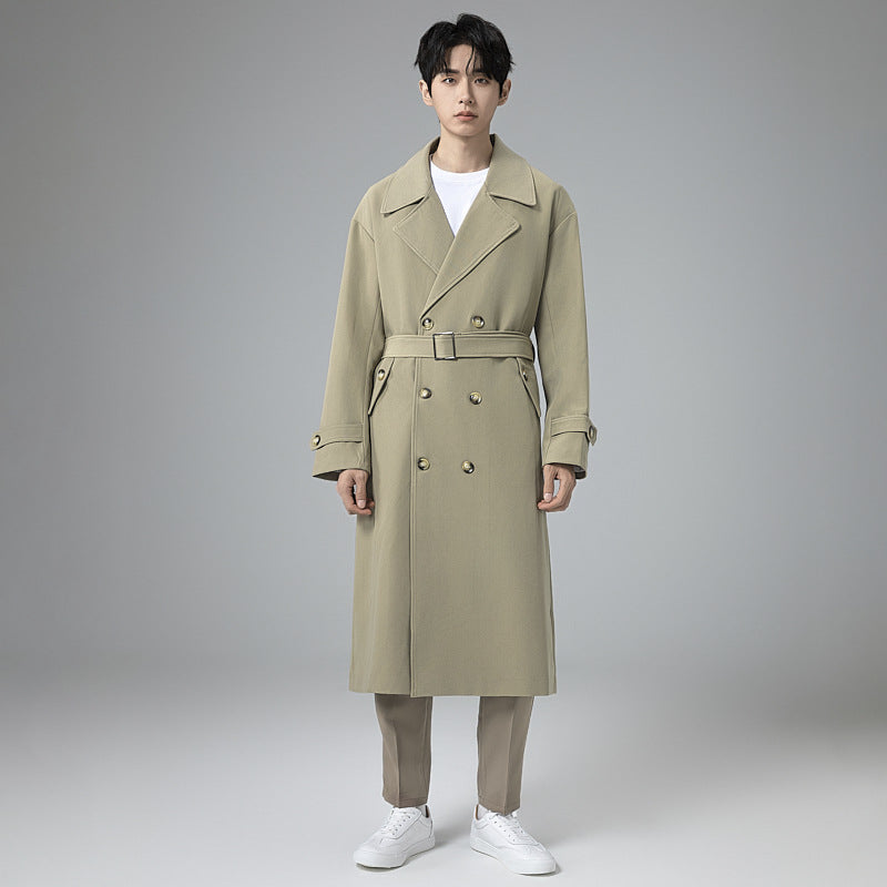 Herren Maxilanger Trenchmantel mit taillierendem Gürtel und minimalistischer Silhouette Drune
