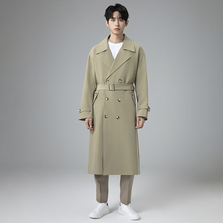 Herren Maxilanger Trenchmantel mit taillierendem Gürtel und minimalistischer Silhouette Drune