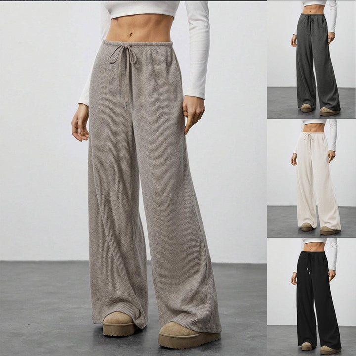 Damen Weiche Rippstrick Loungehose mit weitem Bein und Kordelzug Drune