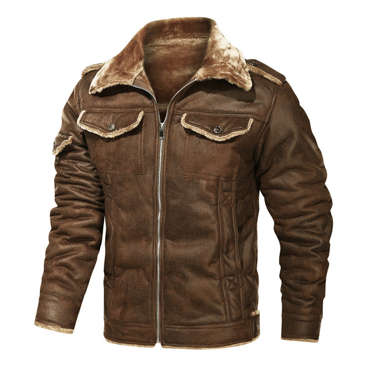 Herren Gefütterte Pilotenjacke aus Kunstleder mit Teddyfutter und Reißverschluss Drune