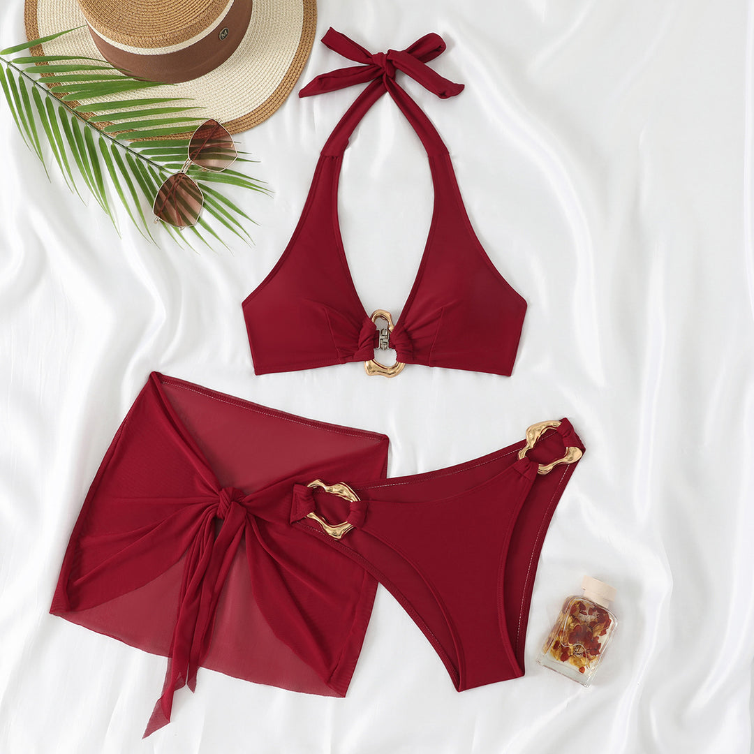 Damen Bikini-Set mit stilvollem Halterneck und modischen Kettenakzenten Drune