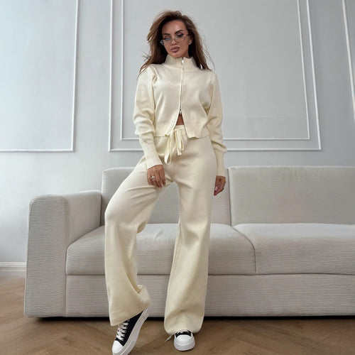 Damen Luxuriöser Strickanzug mit hohem Kragen und Reißverschluss Drune