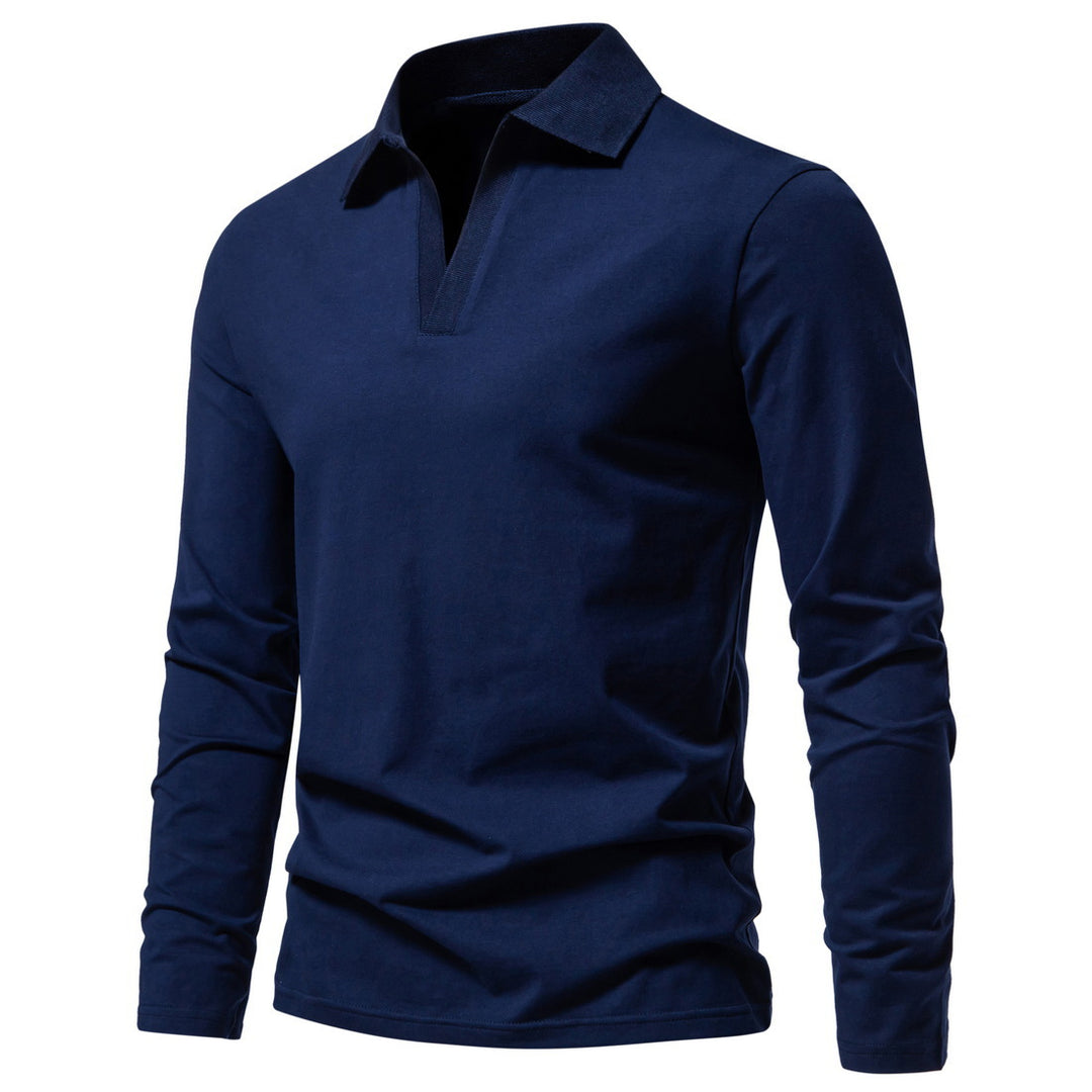 Herren nan Langarm-Polo mit offenem V-Ausschnitt, feinem Rippenkragen und schmaler Silhouette Drune