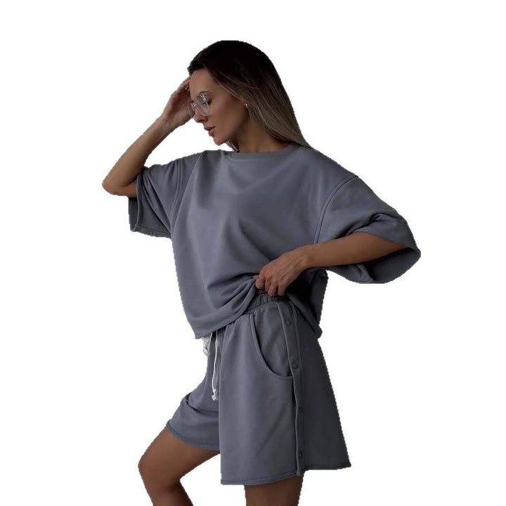 Damen lässiges Oberteil und Shorts-Set mit modernem Schnitt und praktischen Taschen
