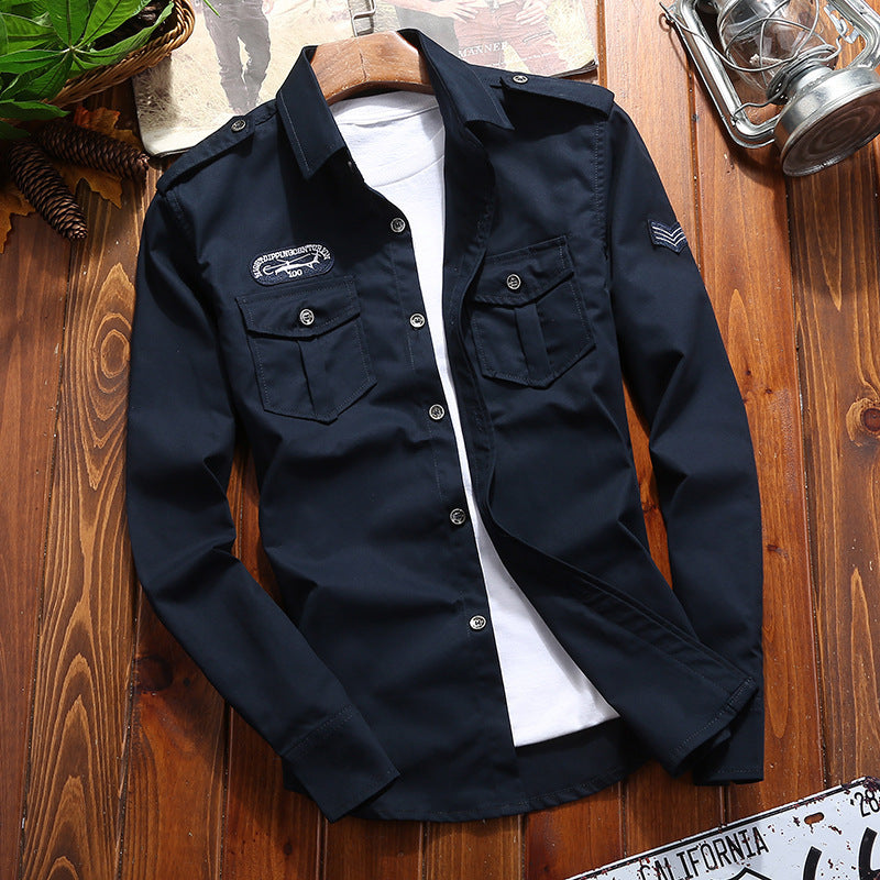 Herren Militärisch inspirierte Hemdjacke mit Epauletten, Brusttaschen und schmaler Passform Drune