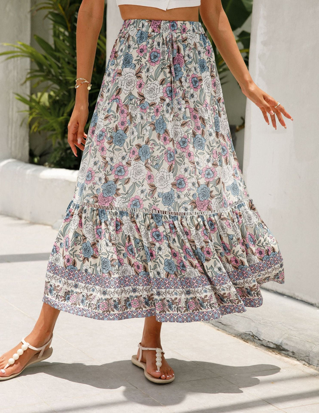 Damen Sommer-Rock mit floralen Mustern und voluminösem Saum Drune