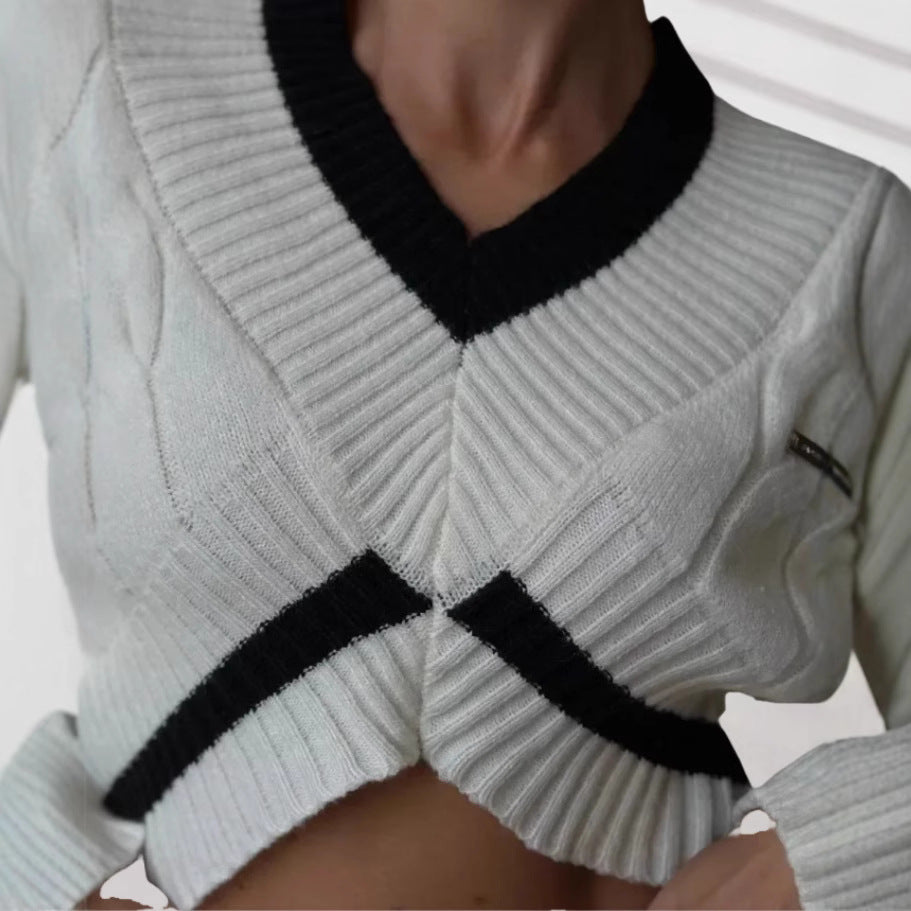 Damen Strick-Crop-Top mit modischem Zopfmuster Drune