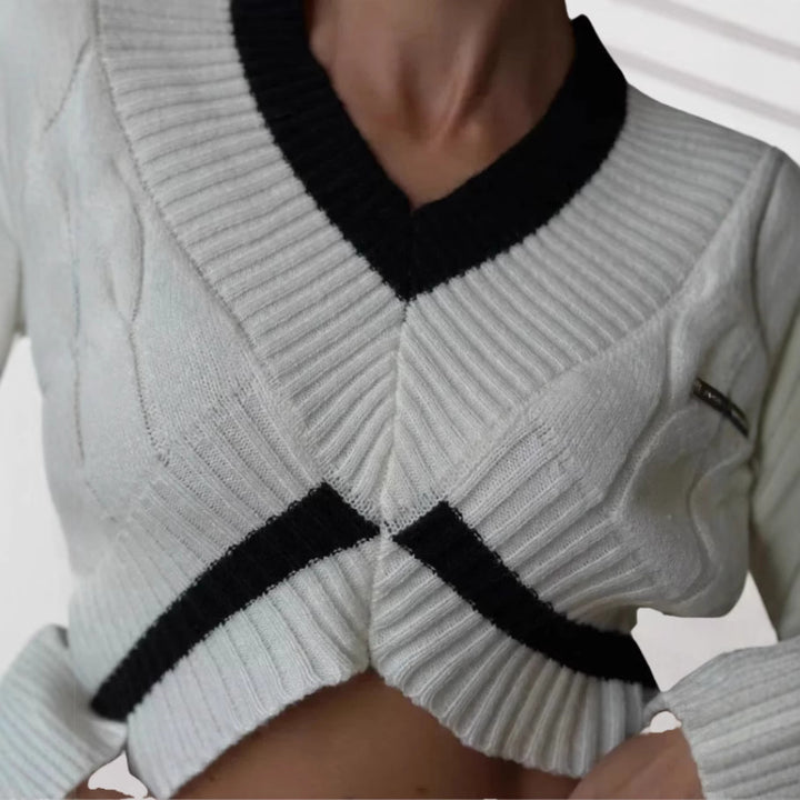 Damen Strick-Crop-Top mit modischem Zopfmuster Drune