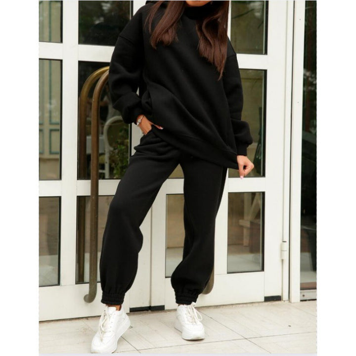 Damen Oversize-Kapuzen-Sweatshirt und Jogginghose Set mit Fleece-Innenseite und elastischen Bündchen Drune
