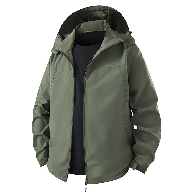 Herren Leichte wasserabweisende Kapuzen‑Shelljacke mit atmungsaktivem Meshfutter und verstellbarem Saum Drune