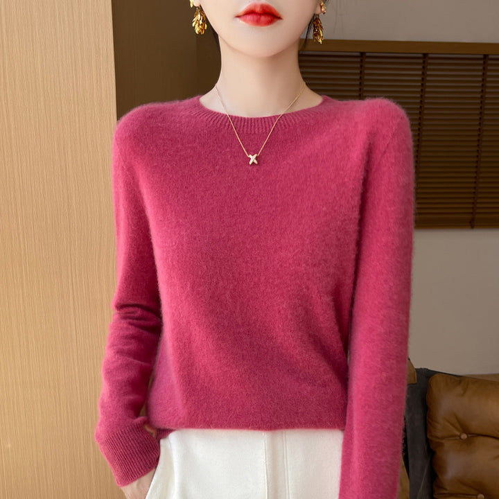 Damen Weicher Mohair‑Optik Rundhals‑Pullover mit feinem Rippsaum und leichter Oversize‑Passform Drune