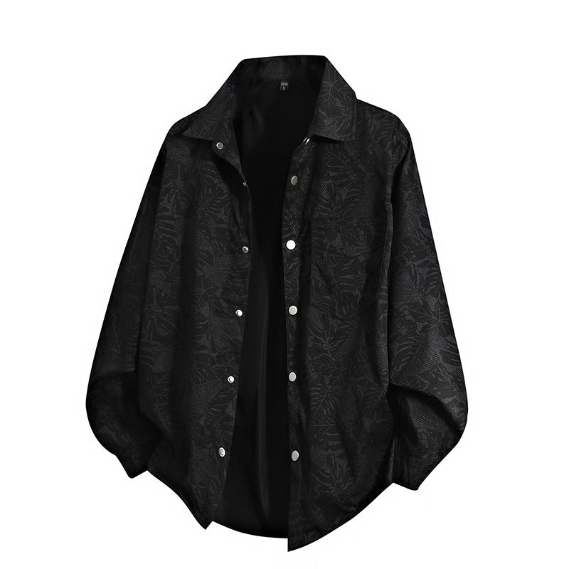 Herren Leichte Overshirt‑Hemdjacke mit botanischem Allover‑Print, Druckknopffront & Brusttasche Drune
