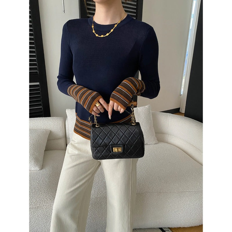Damen eleganter Strickpullover mit modischen Streifen Drune
