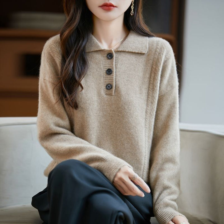 Damen Koshiba-Style Pullover mit eleganter Knopfleiste Drune