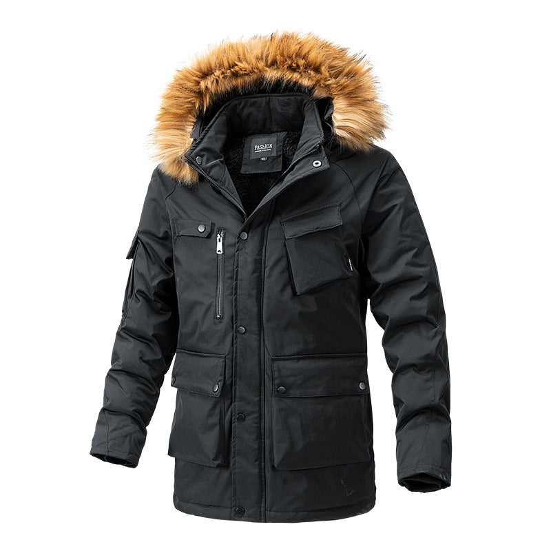 Herren Canvas-Parka mit Sherpa-Innenseite, verlängerter Schnitt und Utility-Ärmeltasche Drune